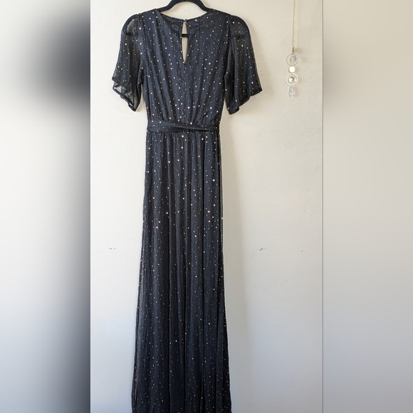 BALTIC BORN Grace Sparkle Dress, Black w/gold, faux-wrap, short sleeve, Size S - Picture 6 of 11